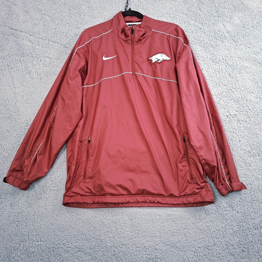 Nike Jacket S Arkansas Razorbacks Red Pullover Windbreaker‎ Raincoat Mesh Lined